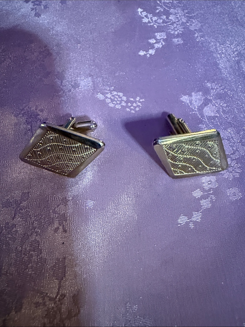 Vintage Rectangular Men's Cufflinks with Wavy Pattern